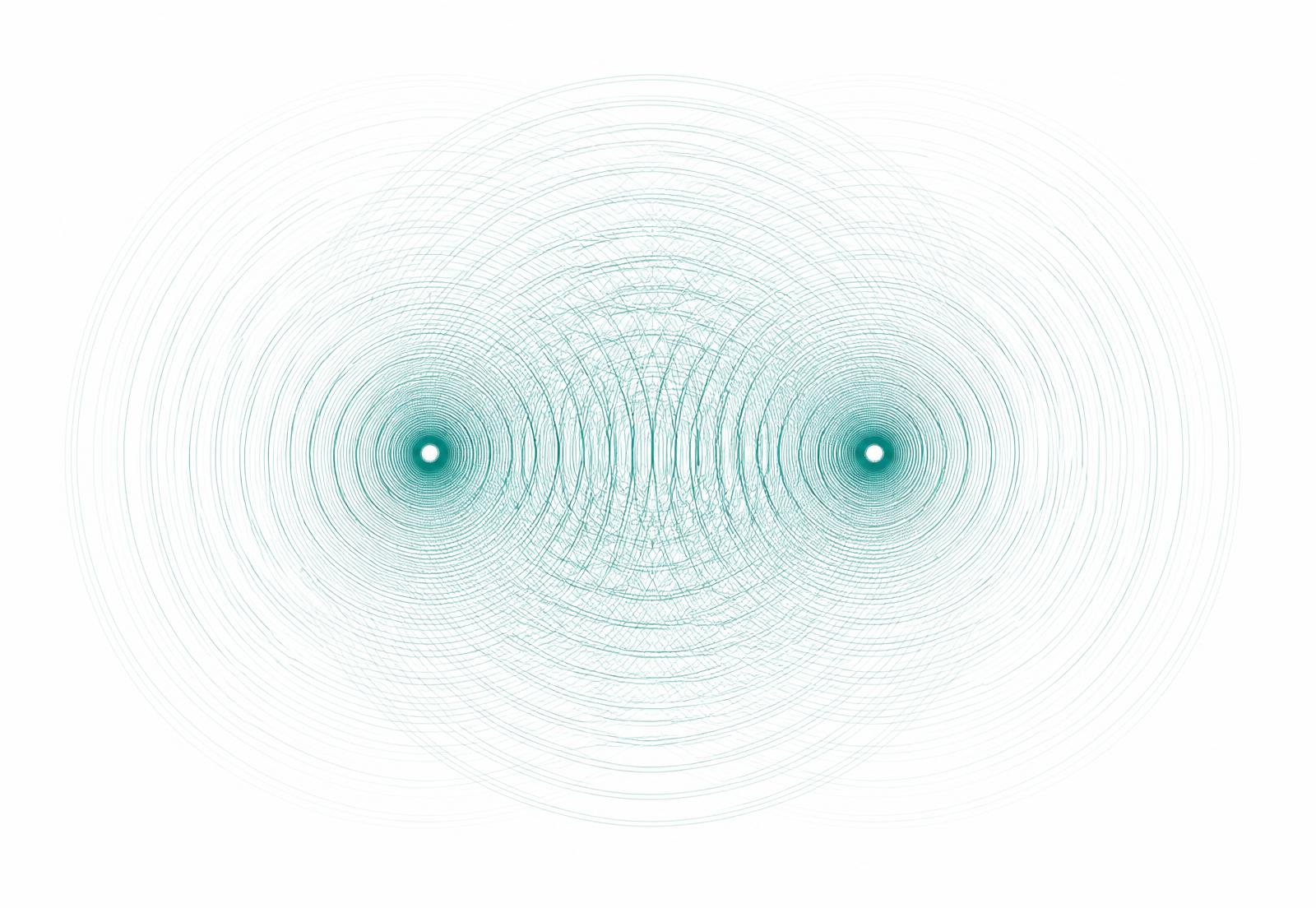Abstract teal line drawing of two interfering water ripple fields